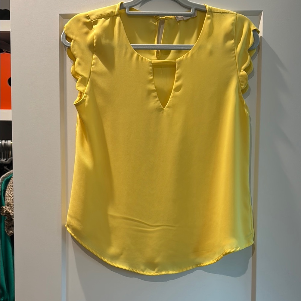Yellow Ruffled Cap Sleeve Blouse with Cut Out
